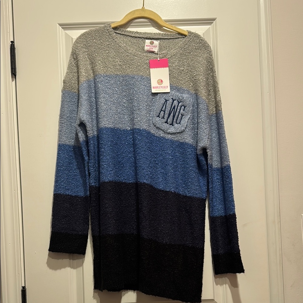Marley Lilly Blue Sweater with AWG Monogram‎